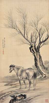 马晋 己巳（1929）年作 马 立轴